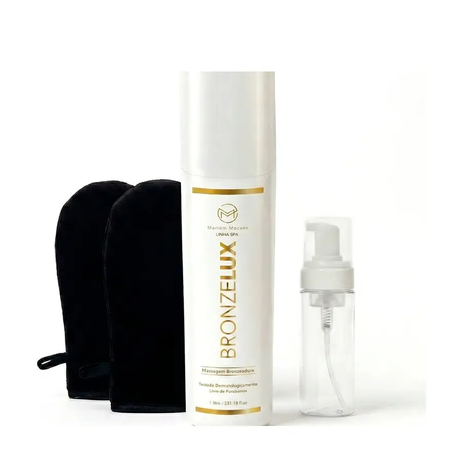 Kit Bronzelux 1 litro com duas luvas e frasco pump